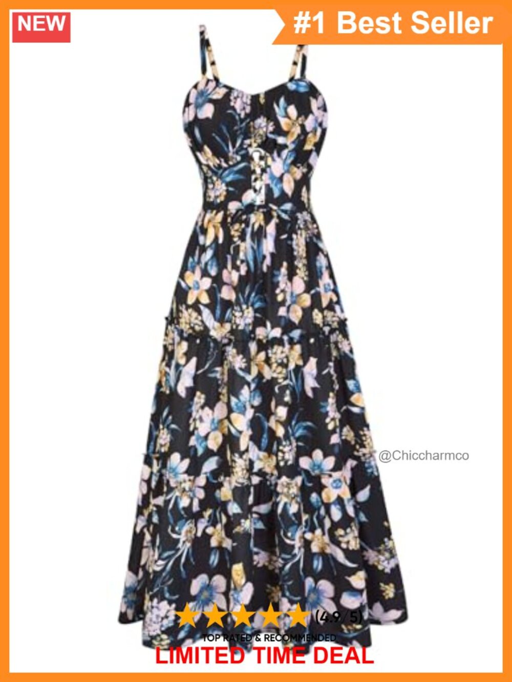 Floral Spaghetti Strap Maxi Dress Summer Boho Beach A-Line Pockets
